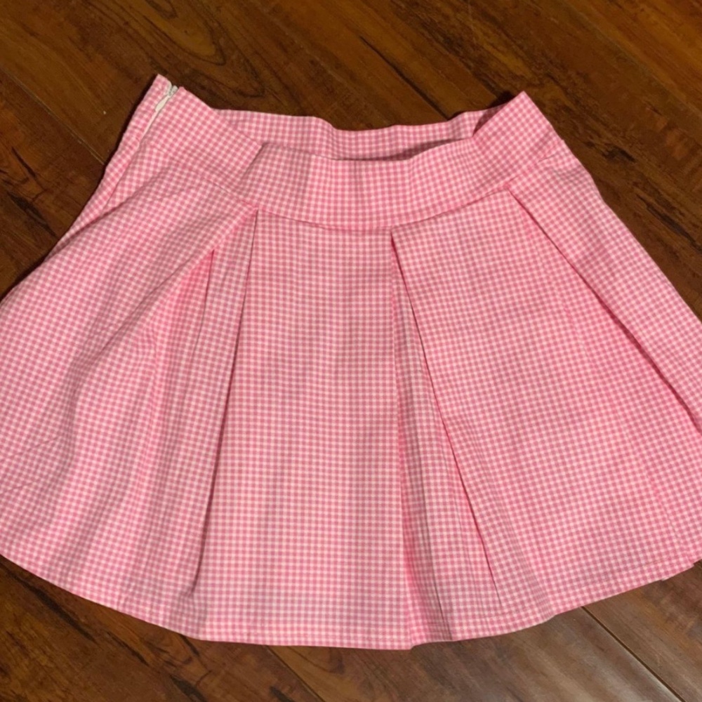 Pink plaid skirt